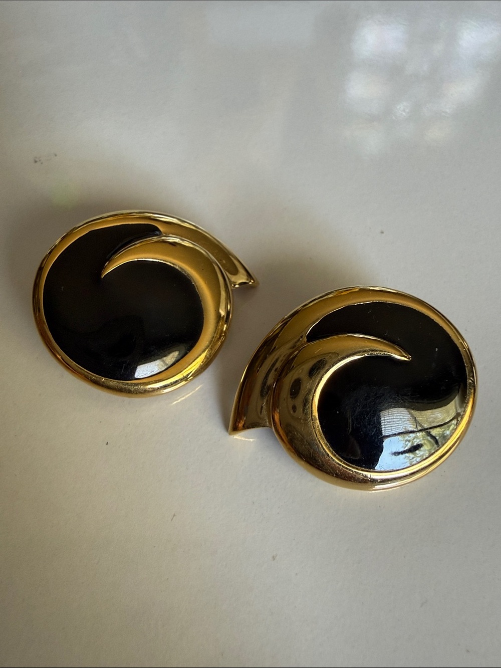 Vintage Monet Gold and Black Swirl Clip-On Earrings - Women Jewelry